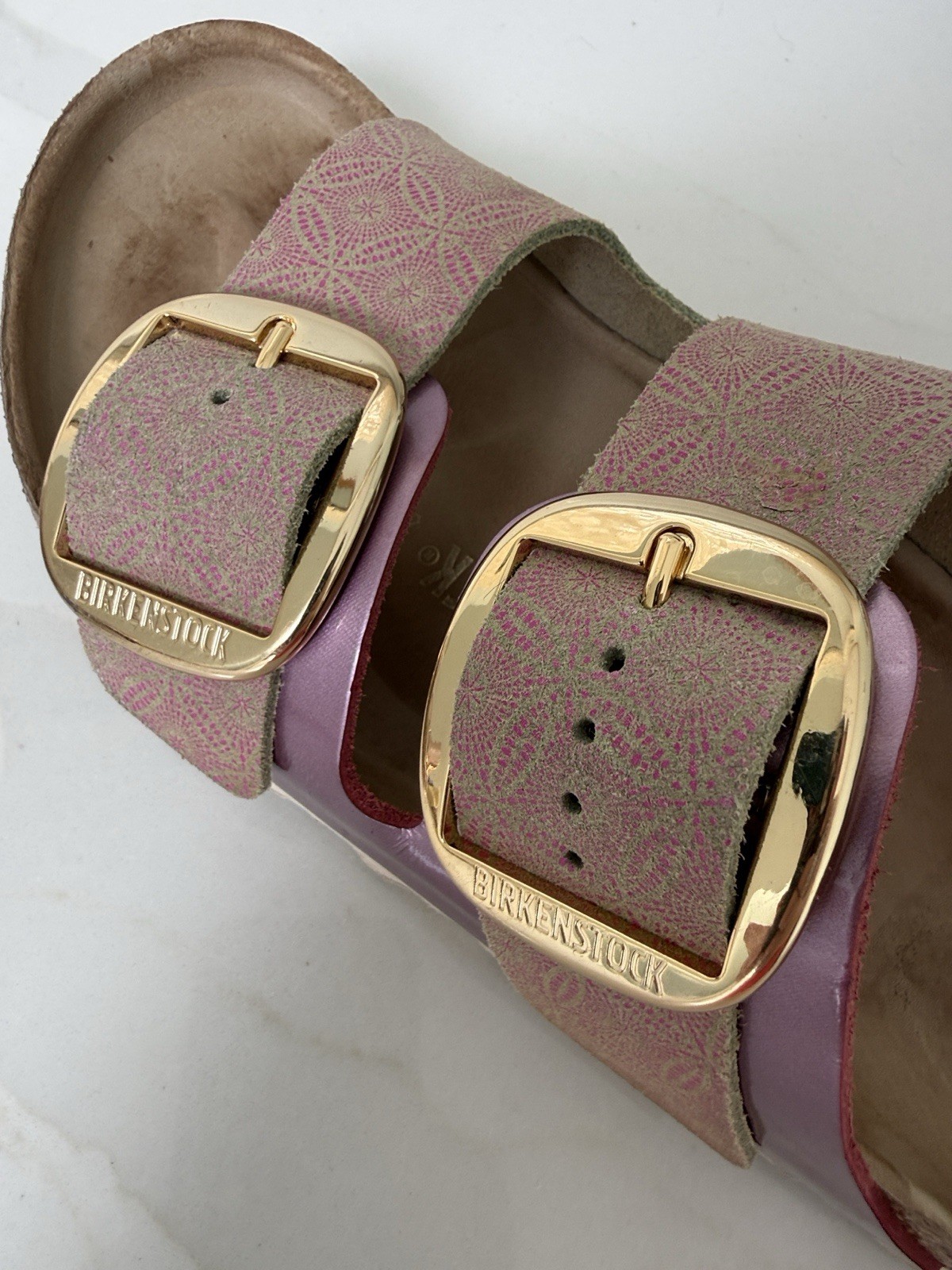 Birkenstock Arizona Leather Big Buckle Pink Ceramic With Gold Metallic 42 11 R