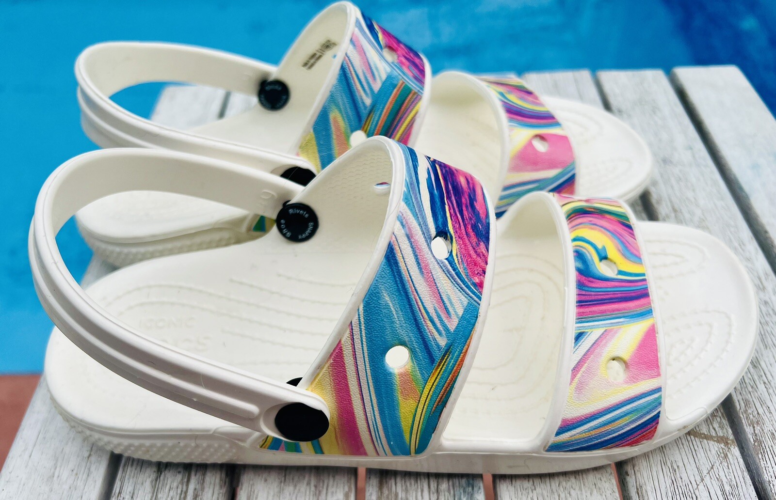 Crocs Classic Out of This World Pastel Rainbow Slide Womens 8/Mens 6