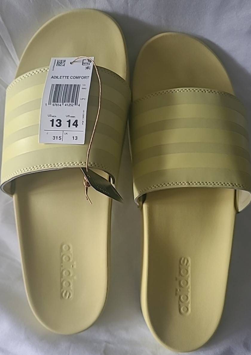 Adidas Adilette Comfort Sandals Halo Gold/Powder Yellow, Size 13 Men, 14 Women