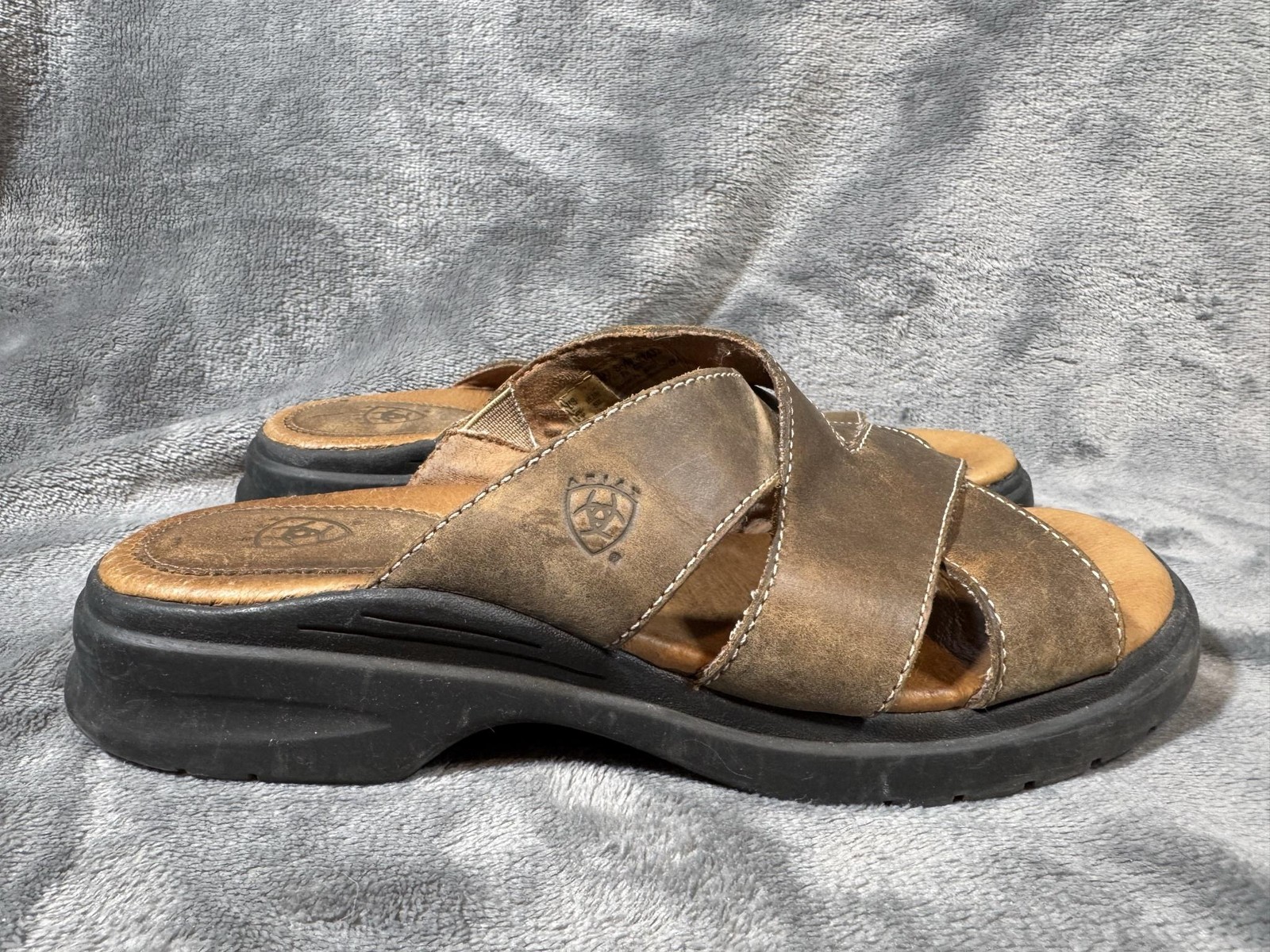 Ariat Shoes Womens Size 7.5 Brown Leather Slide Sandals Comfort Wedge ATS 21432