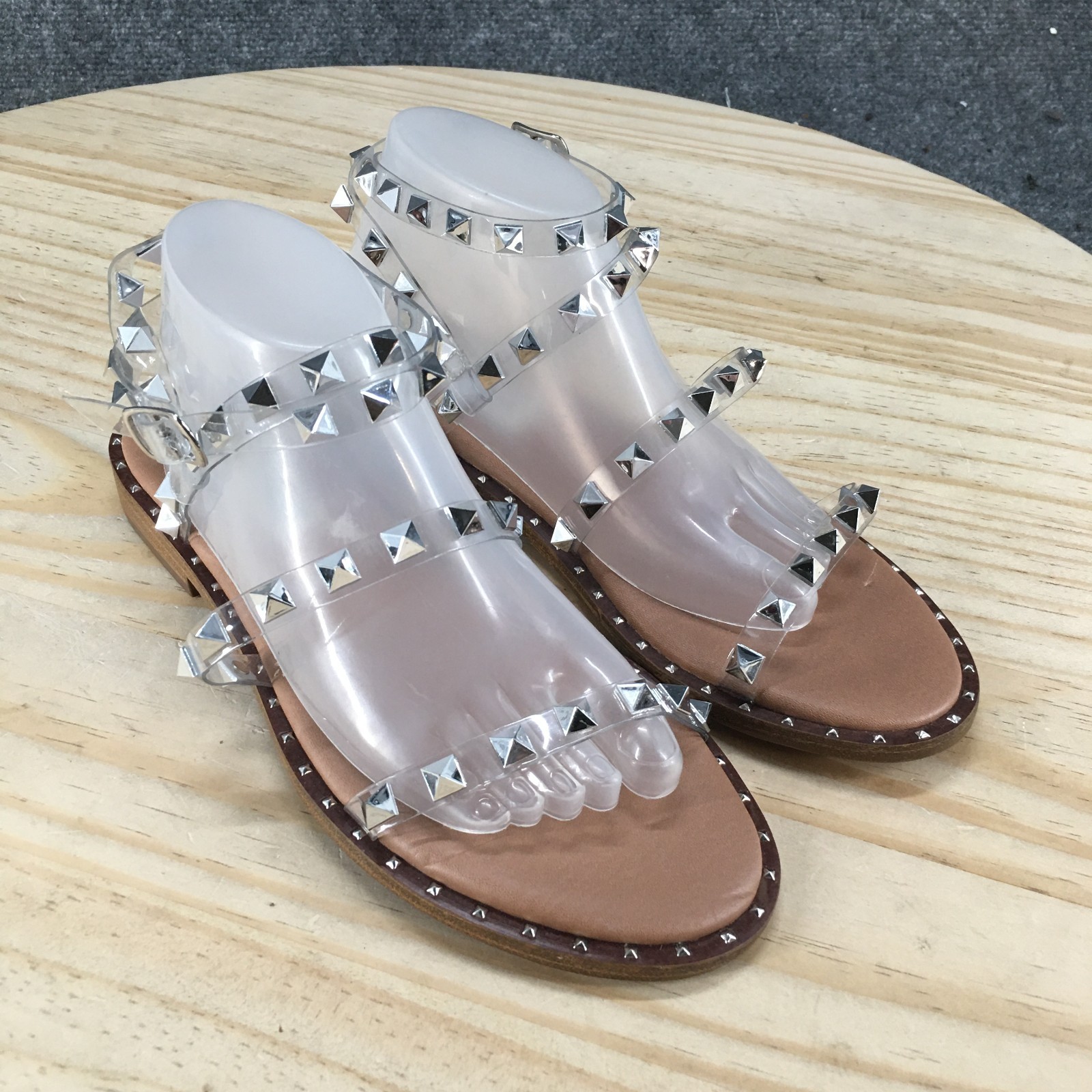 Steve Madden Sandals Womens 5 M Travel Strappy Silver Casual Studded Flats NEW