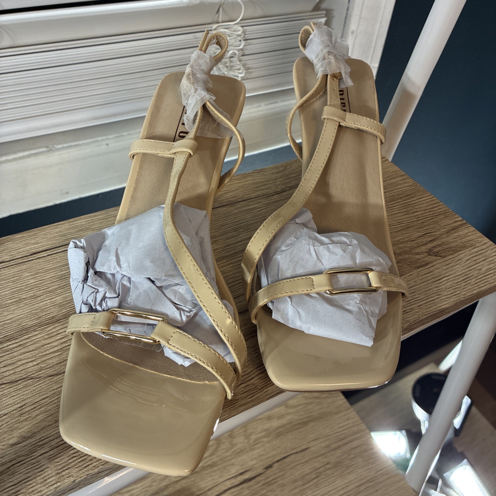 IDIFU IN3 Strappy Heels for Women Chunky Block Heels Square Toe Sz 7.5 Nude New