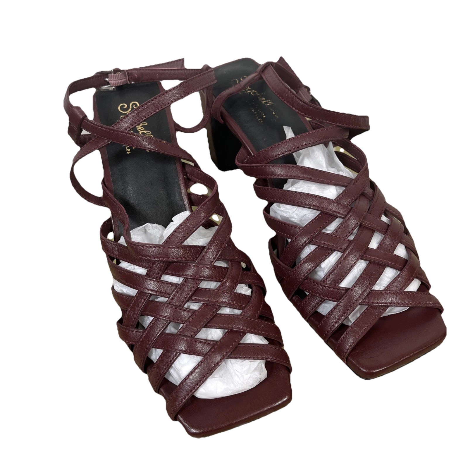 Seychelles Charter Womens 8 Burgundy Sandals Heels Strappy Crisscross Ankle