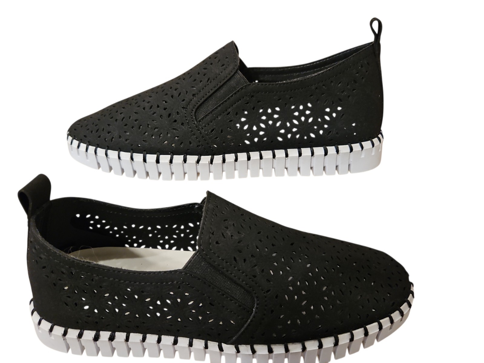 Very G Slip On Shoe Women 8 Shandy Black Eyelet 1″Heel Comfort Casual Travel New