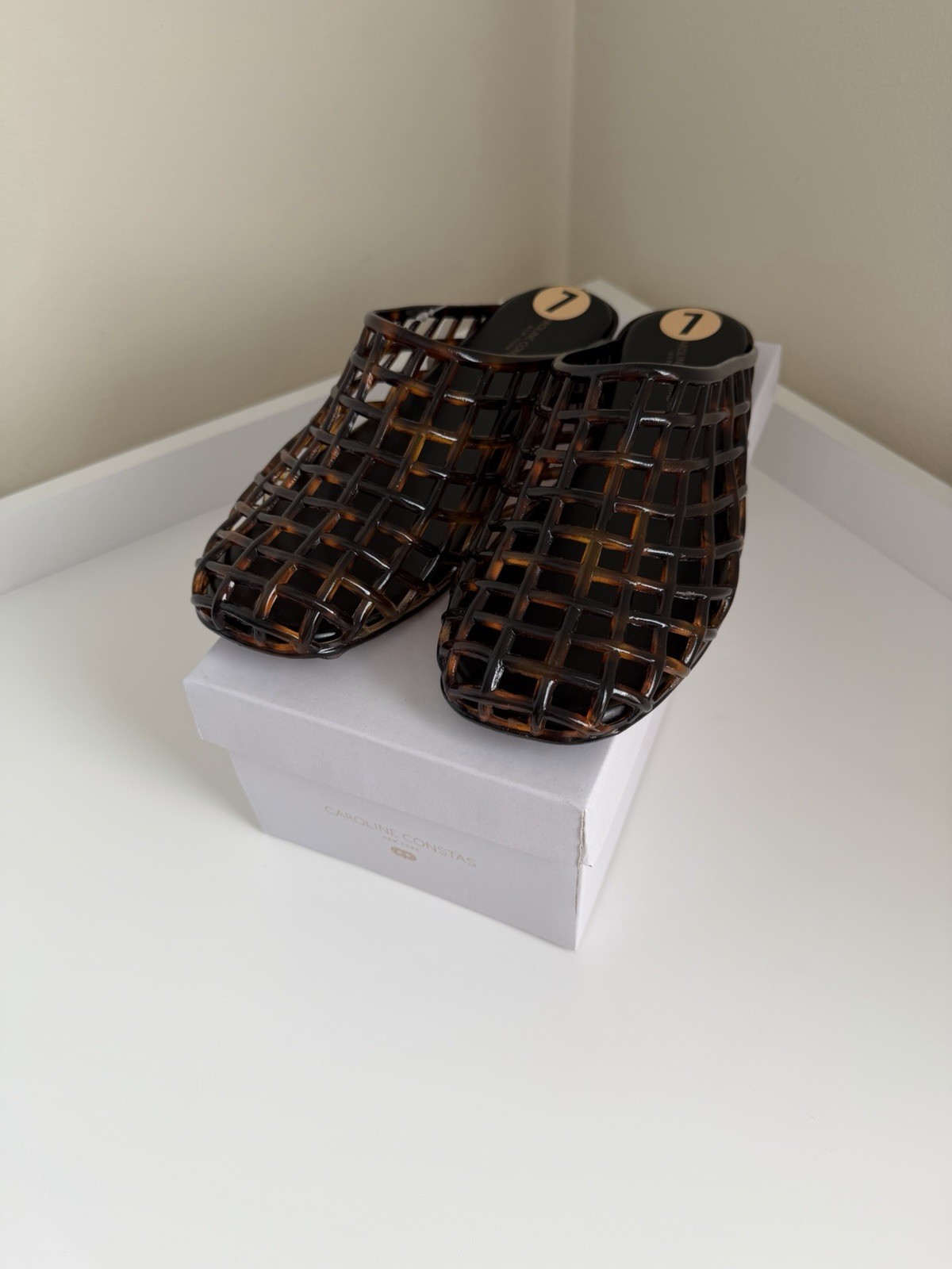 Caroline Constas Tortoiseshell Woven Slip-On Slide Sandals Open Toe Women’s 7