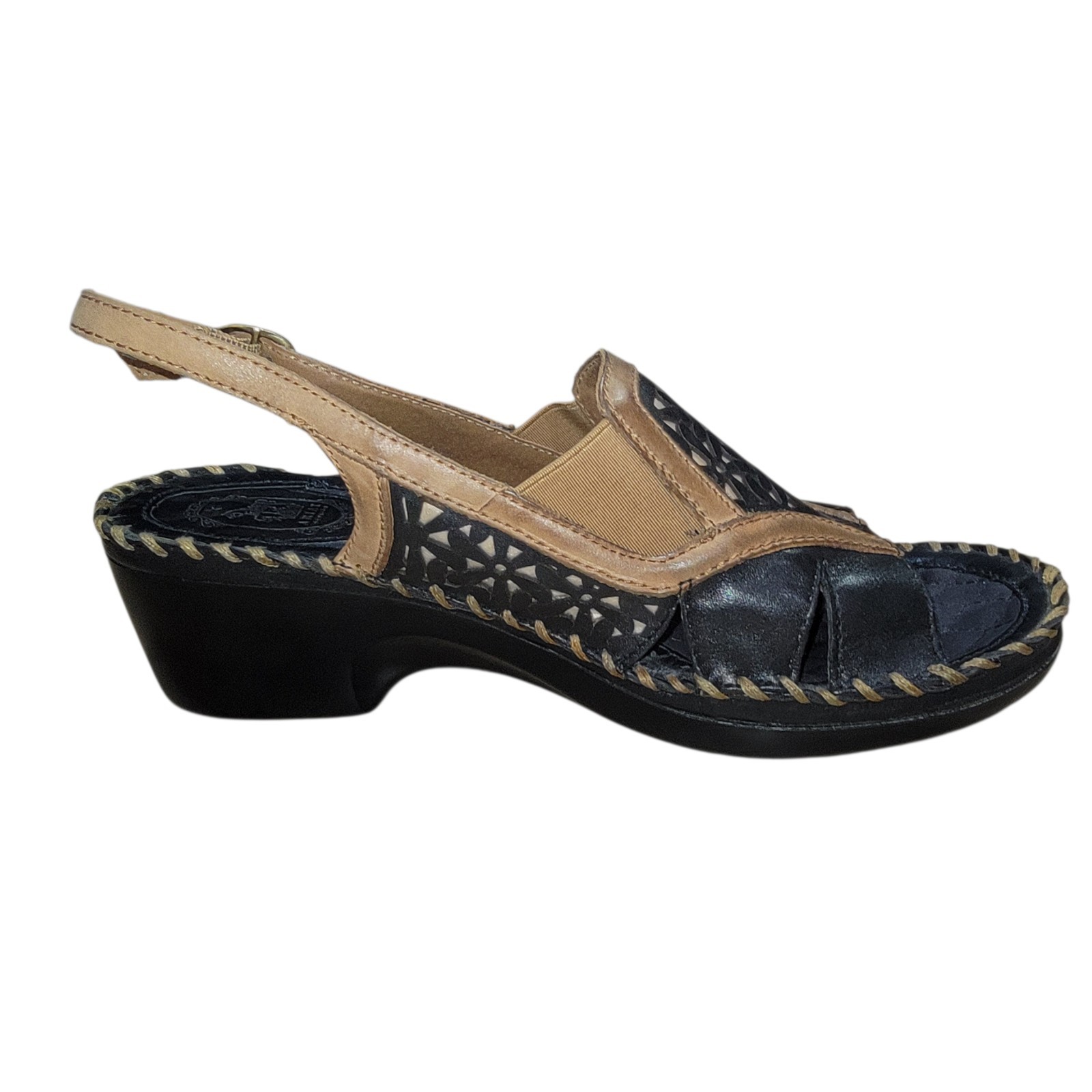 Ariat Del Ray Leather Wedge Slingback Sandals Women’s Size 10 B Black Brown Boho