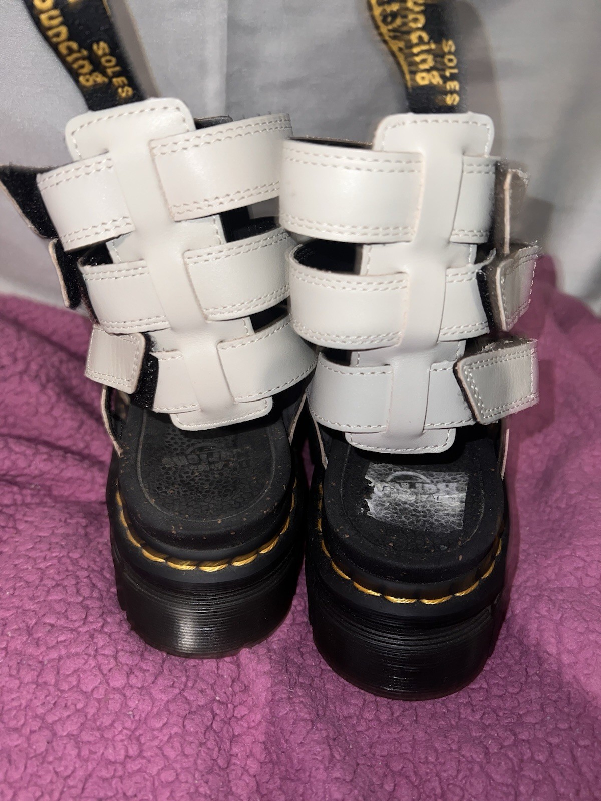Dr. Martens Women’s Gladiator Sandals Hook & Loop Ankle Straps White/Black 6 US
