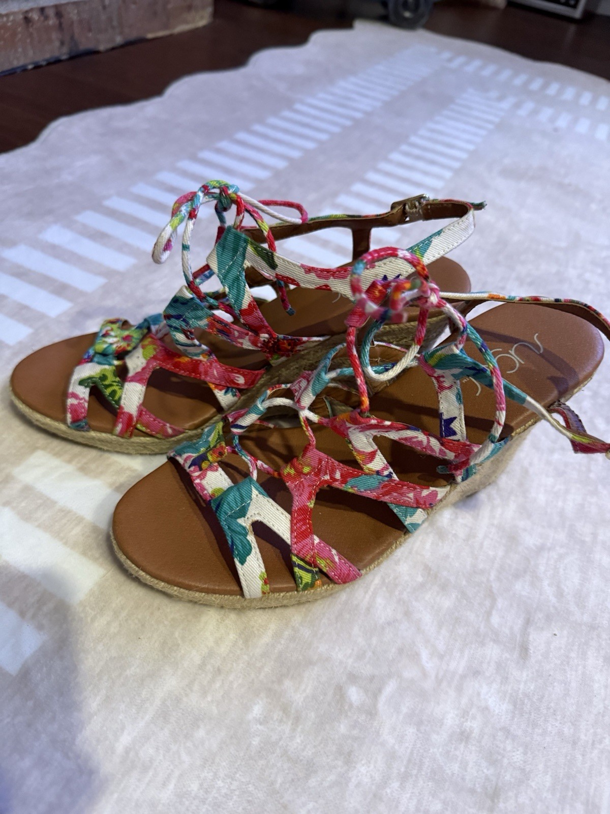Sugar Women’s Multicolor Floral Strappy Lace-Up Espadrille Wedge Sandals