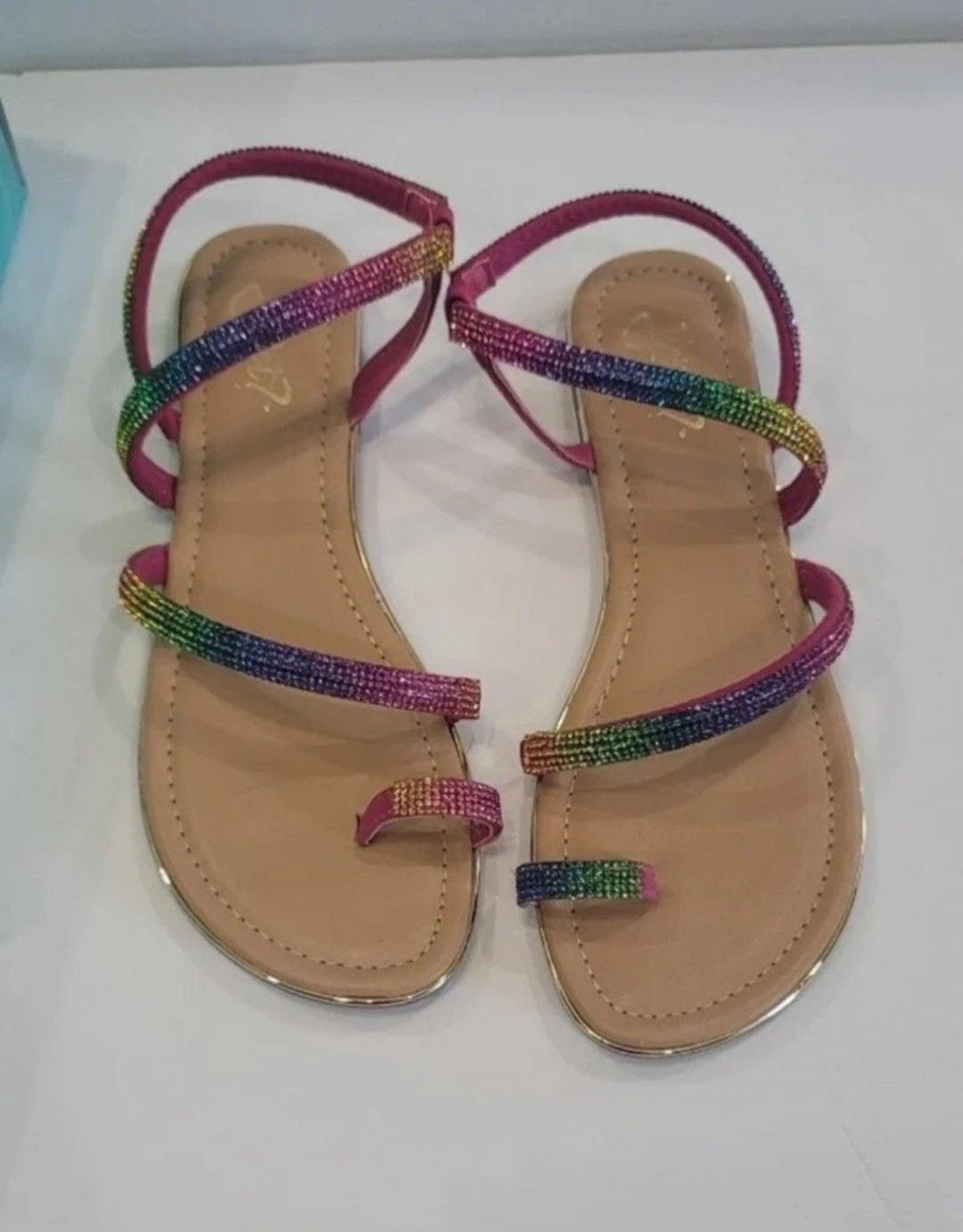 Ynot? Women’s Multicolor/Pink Rhinestone Strappy Slip On Sandals Size 10 M