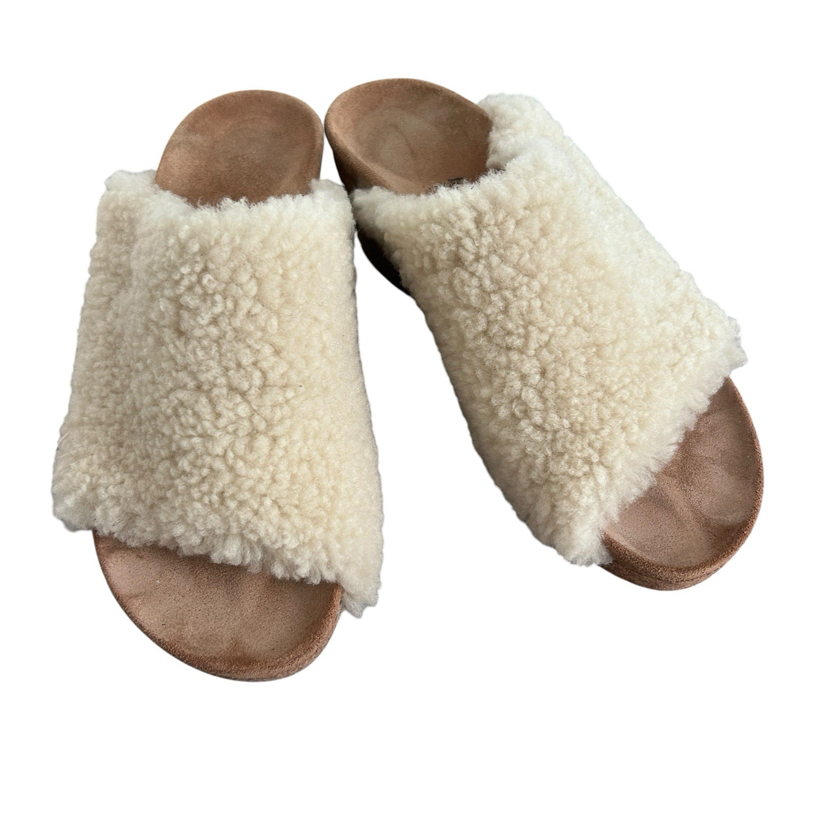 Papillio Birkenstock Shearling Slide Sandals Cream Ivory Women’s EU 40 US 9 Cozy
