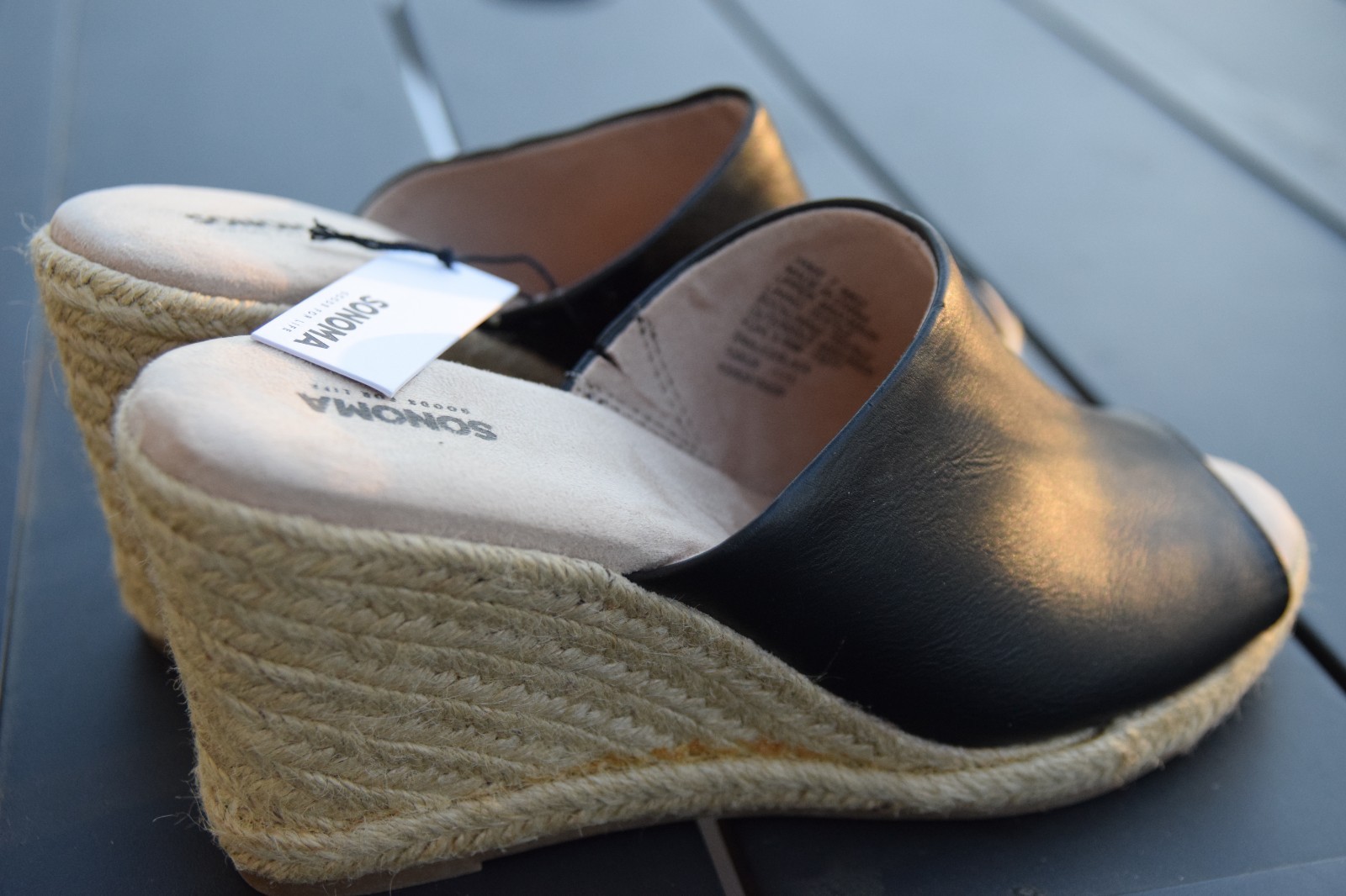 Sonoma Black Wedge Sandals 3.75 Inch Heel Sz 7 M