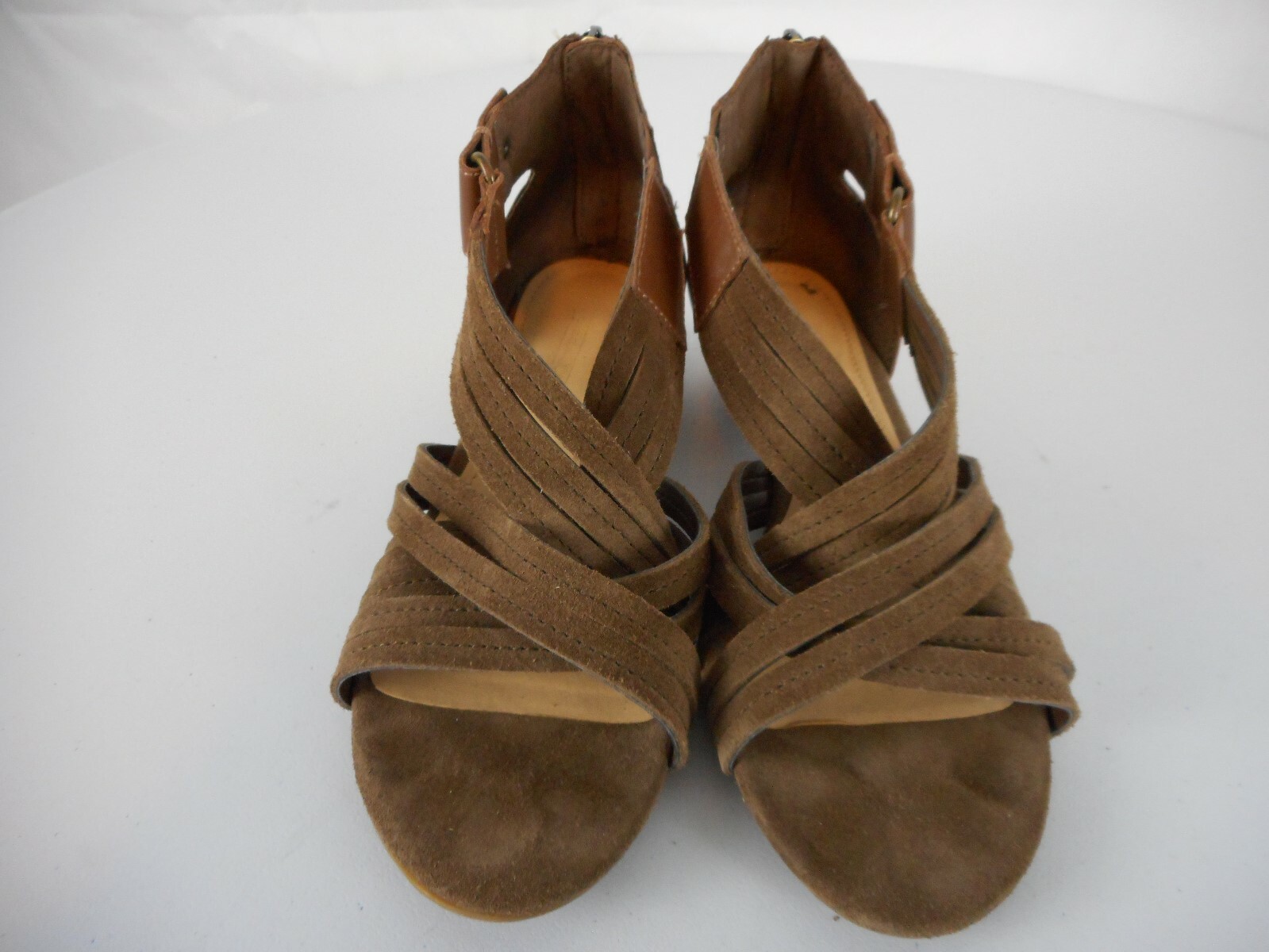 Circa Joan David strappy 1.25″ wedge brown suede sandals in good condition