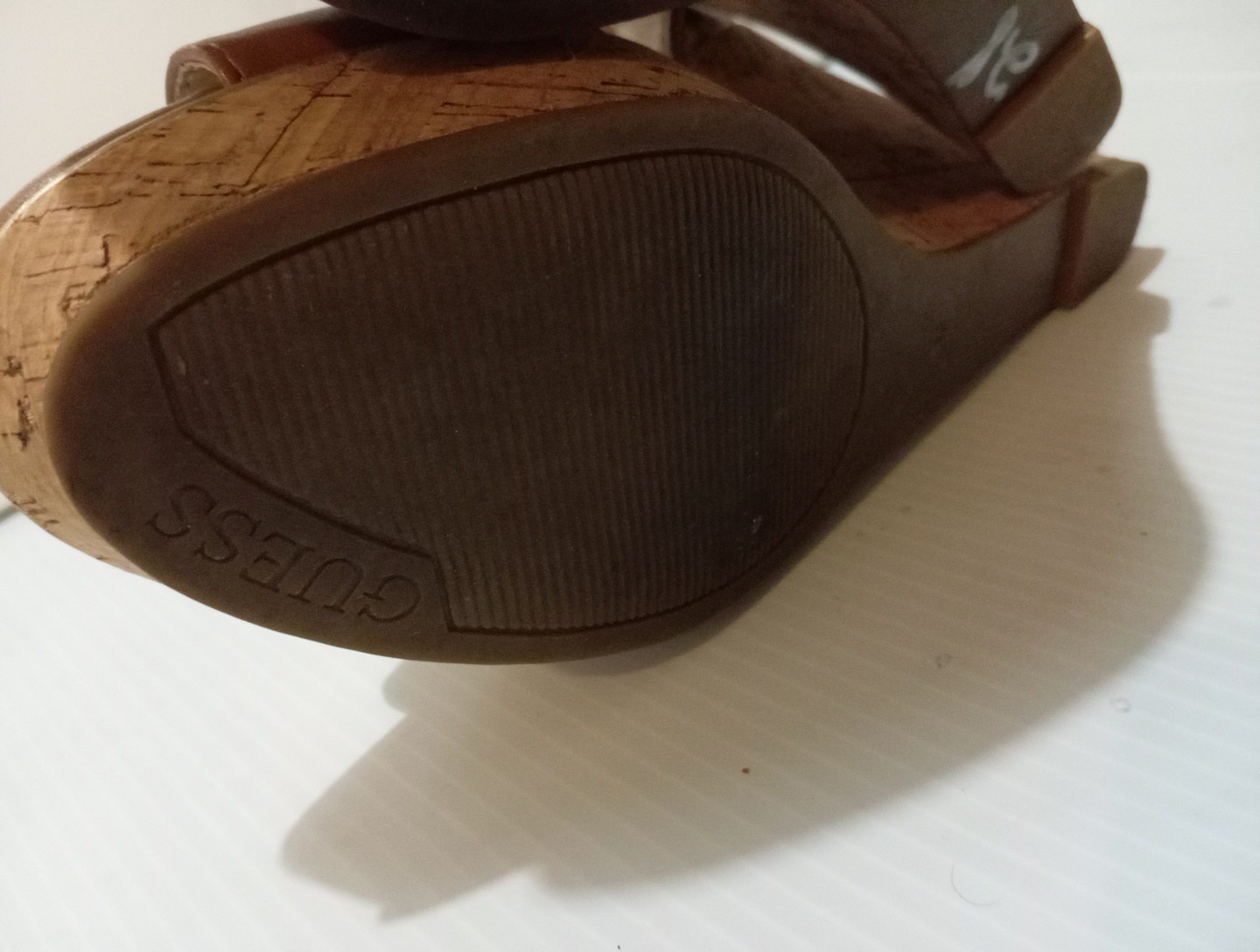 Guess Platform Cork Wedge Gold Zipper Buckle Emblem Size 9