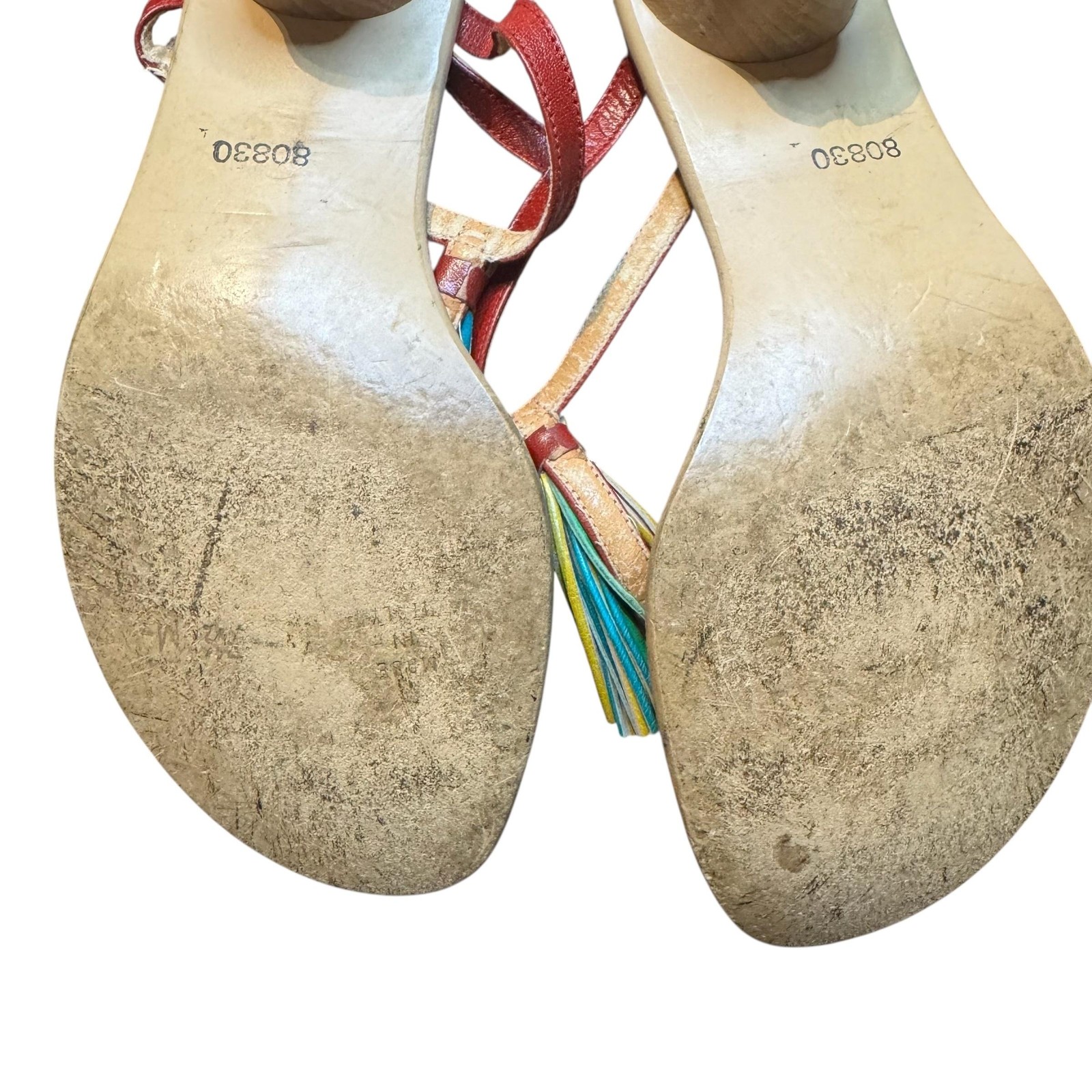 Golo Wedge Sandals Womens Size 10 Red Leather Tassel Ankle Strap Made in Italy