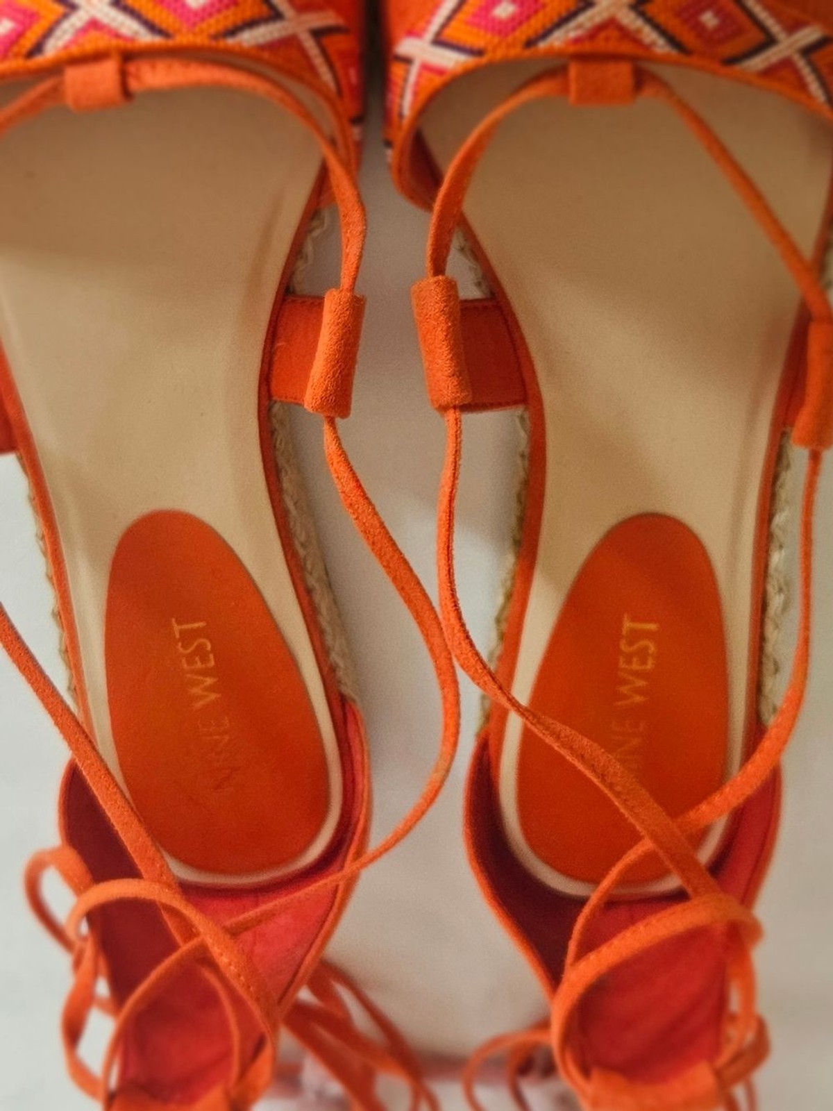 Nine West Women’s Orange Suede Espadrille Flats Lace Up Pointed Toe Size 8.5