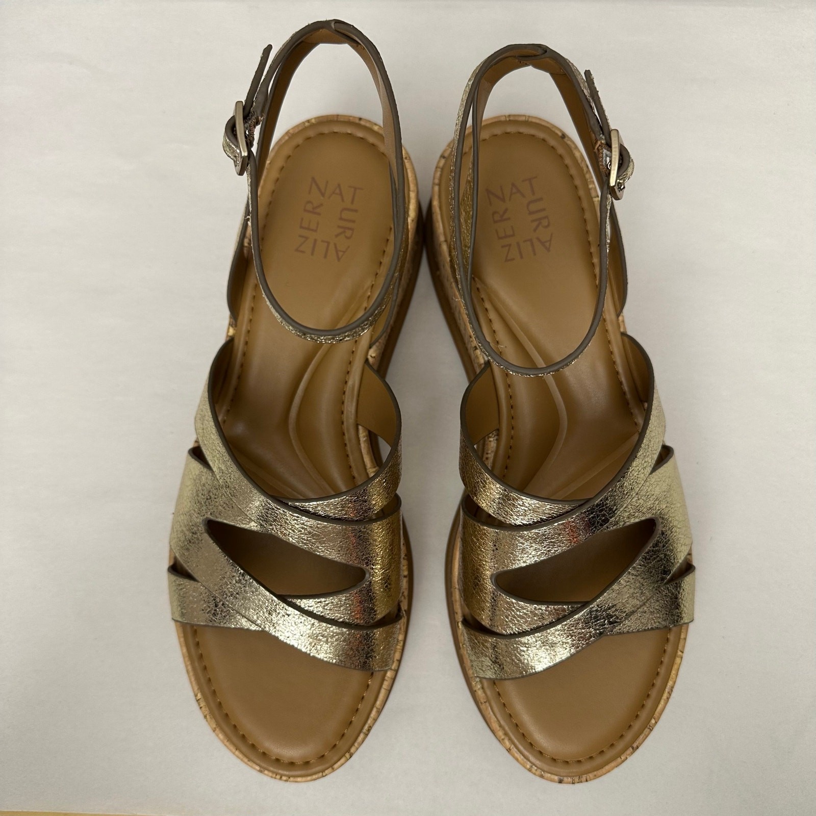 Naturalizer Riley Women Platform Sandals Strappy Metallic Gold Bronze Wedge 10M