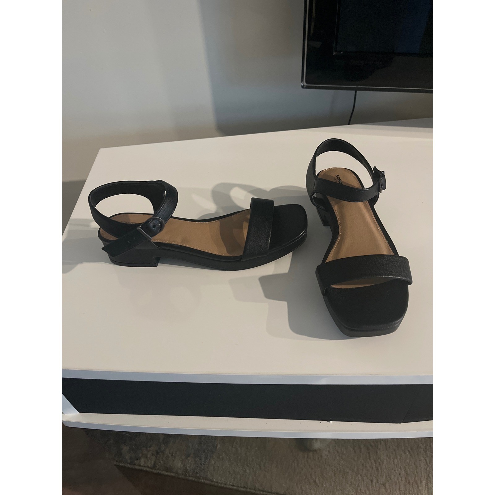 Sonoma Goods For Life Tosca Black Square Toe Block Heel Strap Sandals 8M