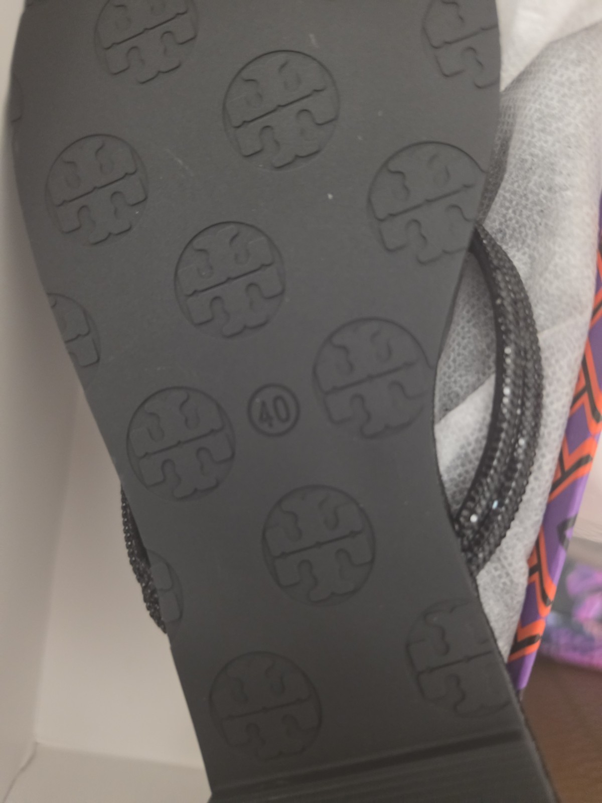 Tory Burch Black Logo Thong Slip-On Sandals Synthetic Upper Women’s US 9