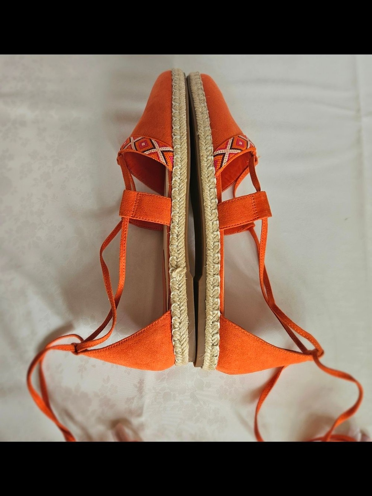 Nine West Women’s Orange Suede Espadrille Flats Lace Up Pointed Toe Size 8.5