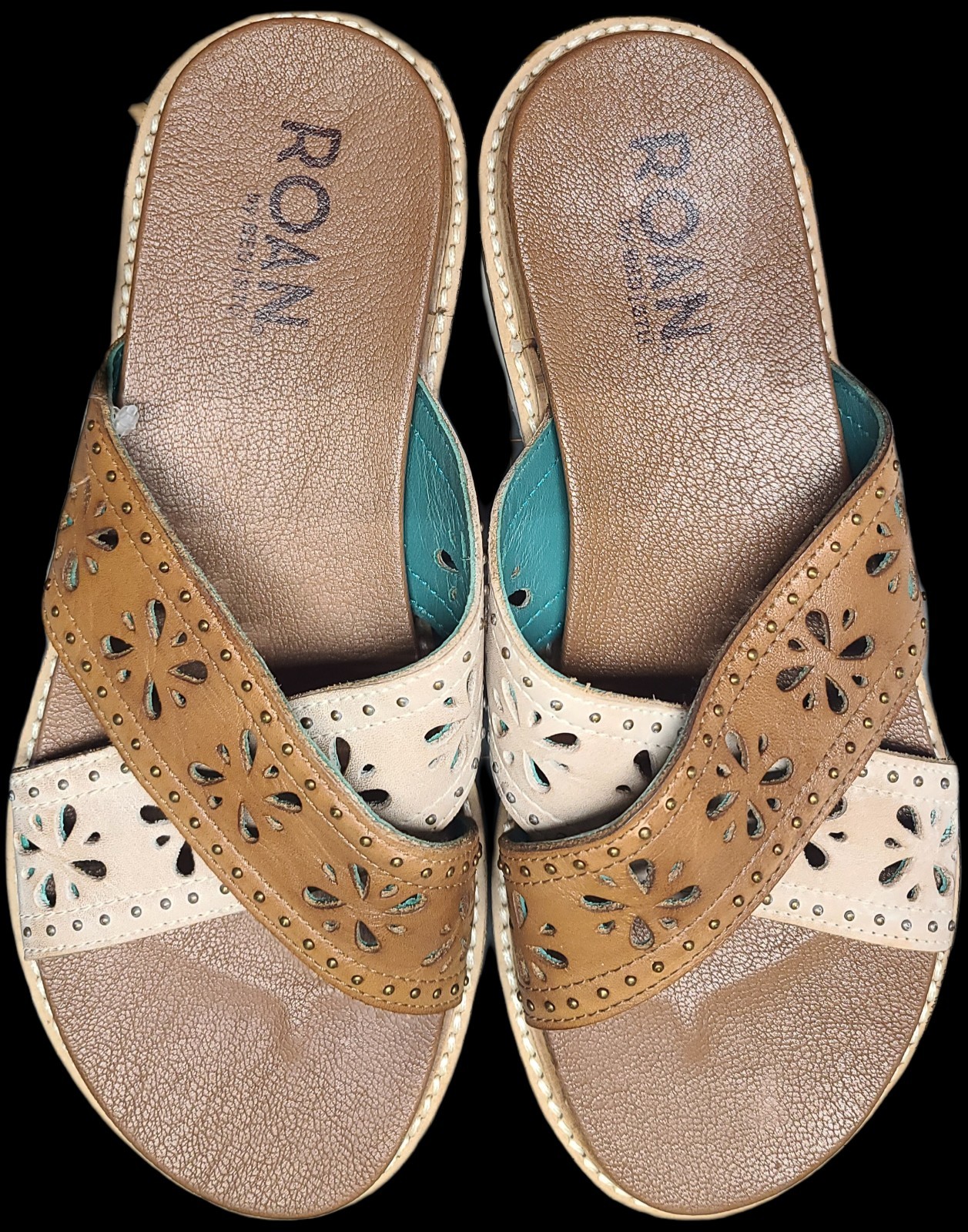 Roan by Bed Stu Chant Tan/Bone Leather Slide Sandal Women’s 9.5 New, Boho Casual