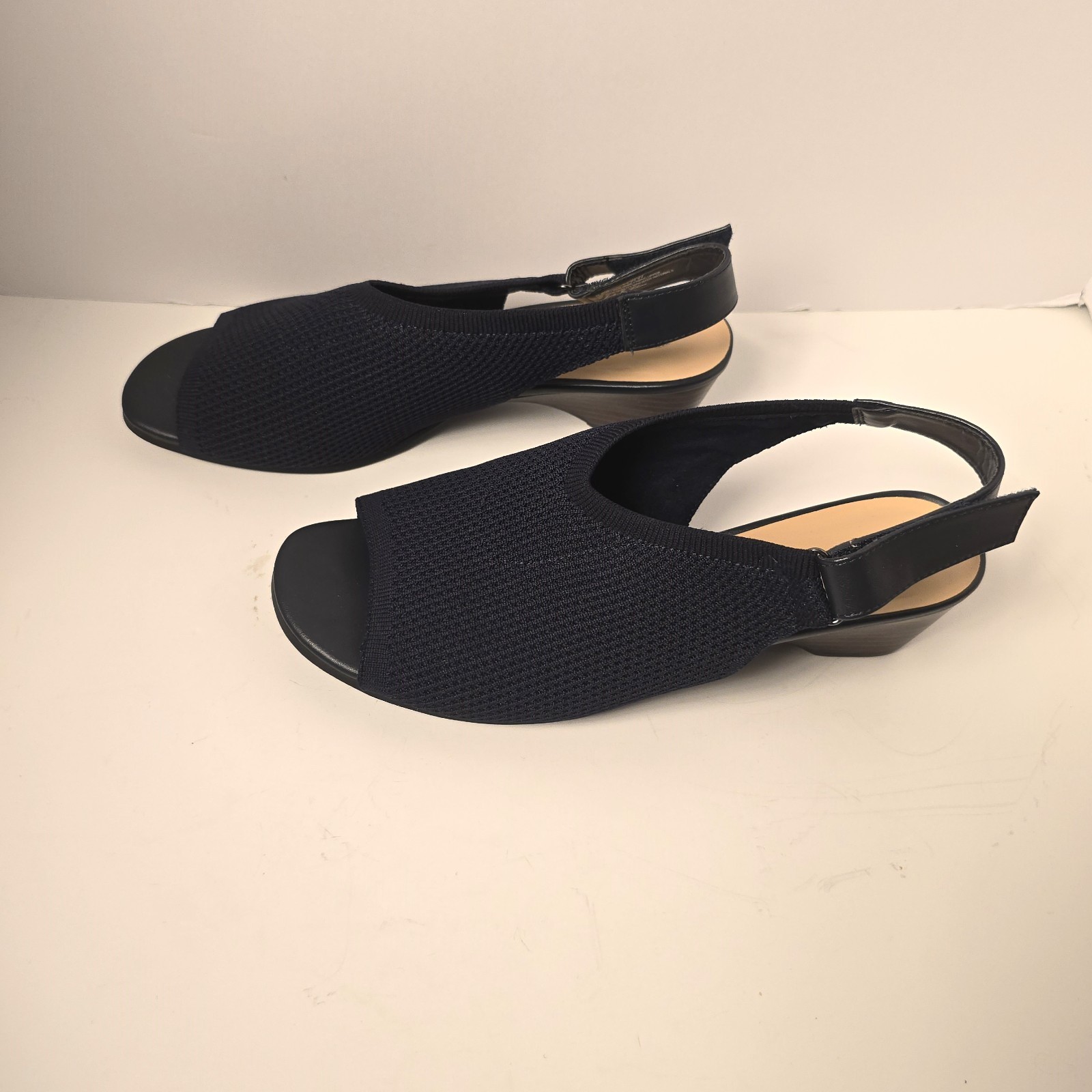 NEW Bella Vita Marin Wedge Sandals Navy Knit 11 WW Extra Wide 1.25″ Heel Box