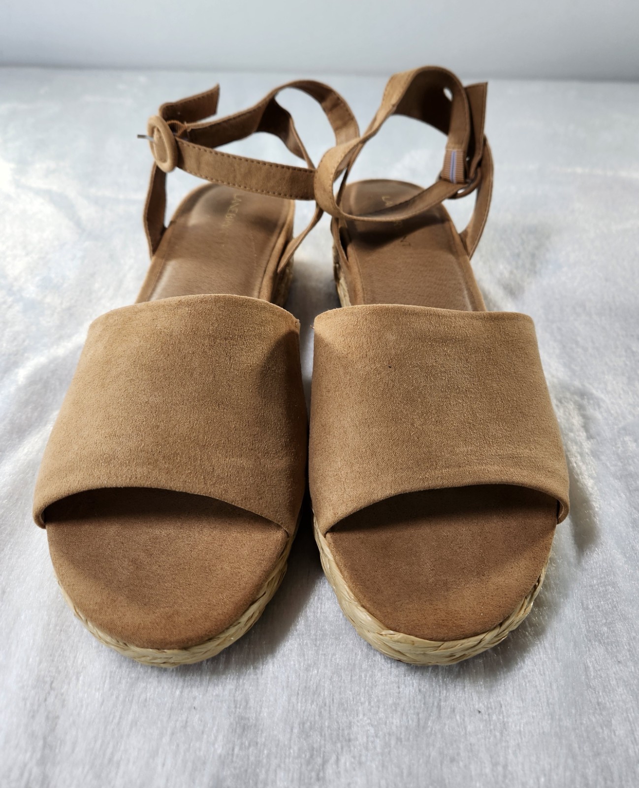 Lane Bryant Shoes Espadrille Faux Suede Wedges With Ankle Straps-Tan-SZ 10W