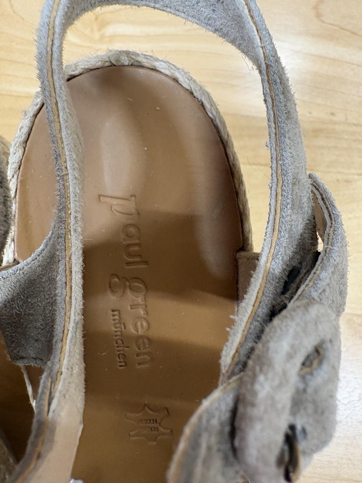 Paul Green Platform 9.5 Rope Sole Soft Suede Sandals Taupe Beige