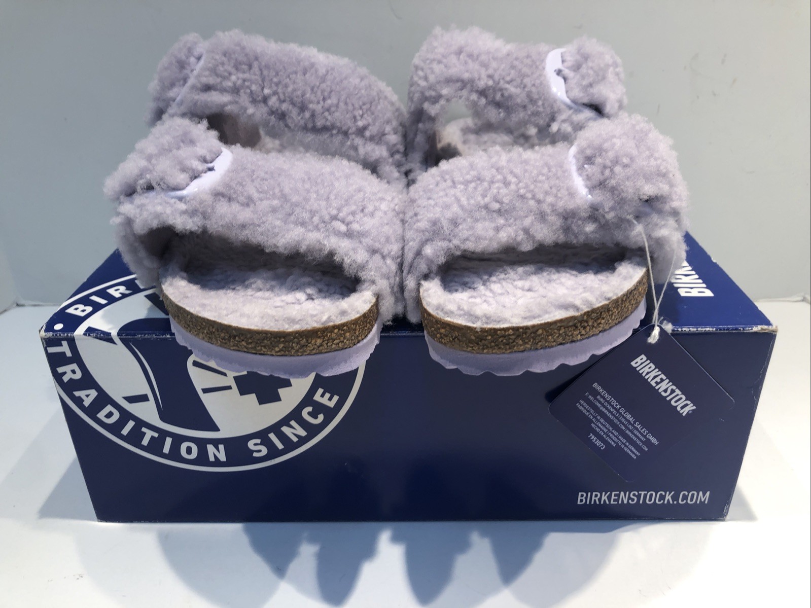 Birkenstock Arizona Big Buckle Teddy Purple Fog Slides EU39 – NIB