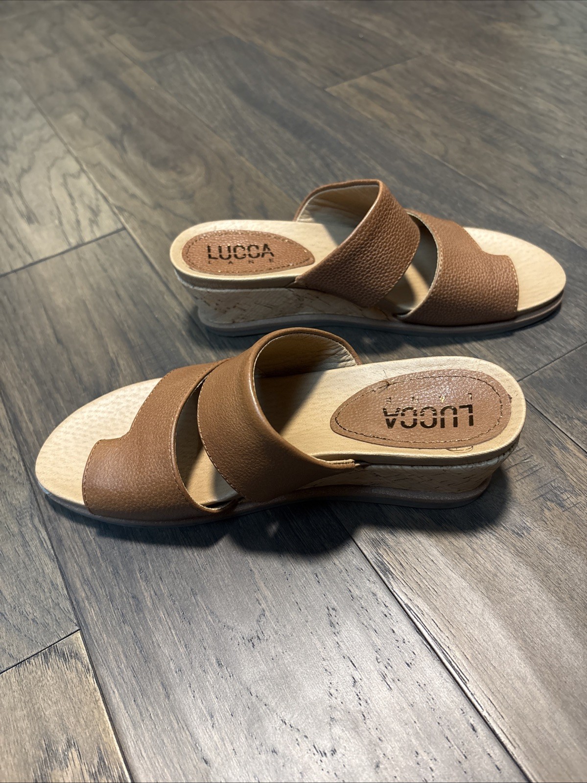 Lucca Lane WHITLEY Brown Leather Toe Loop Cork Wedge Sandals 6.5