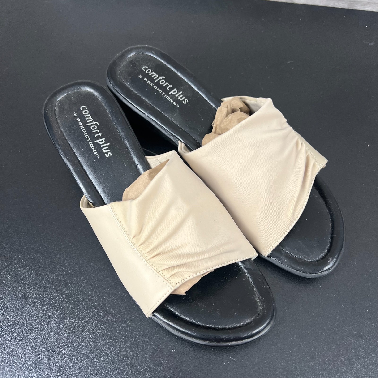 Comfort Plus By Predictions Wedge Sandals Womens Size 10W Cream Open Toe Slip On