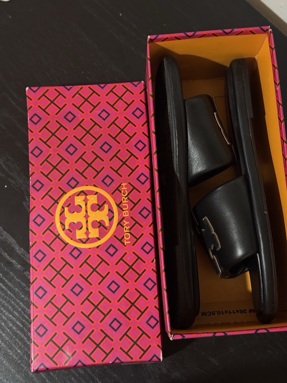 Tory Burch Doublet Sport Slide 6 5 Women’s Black Gold Leather