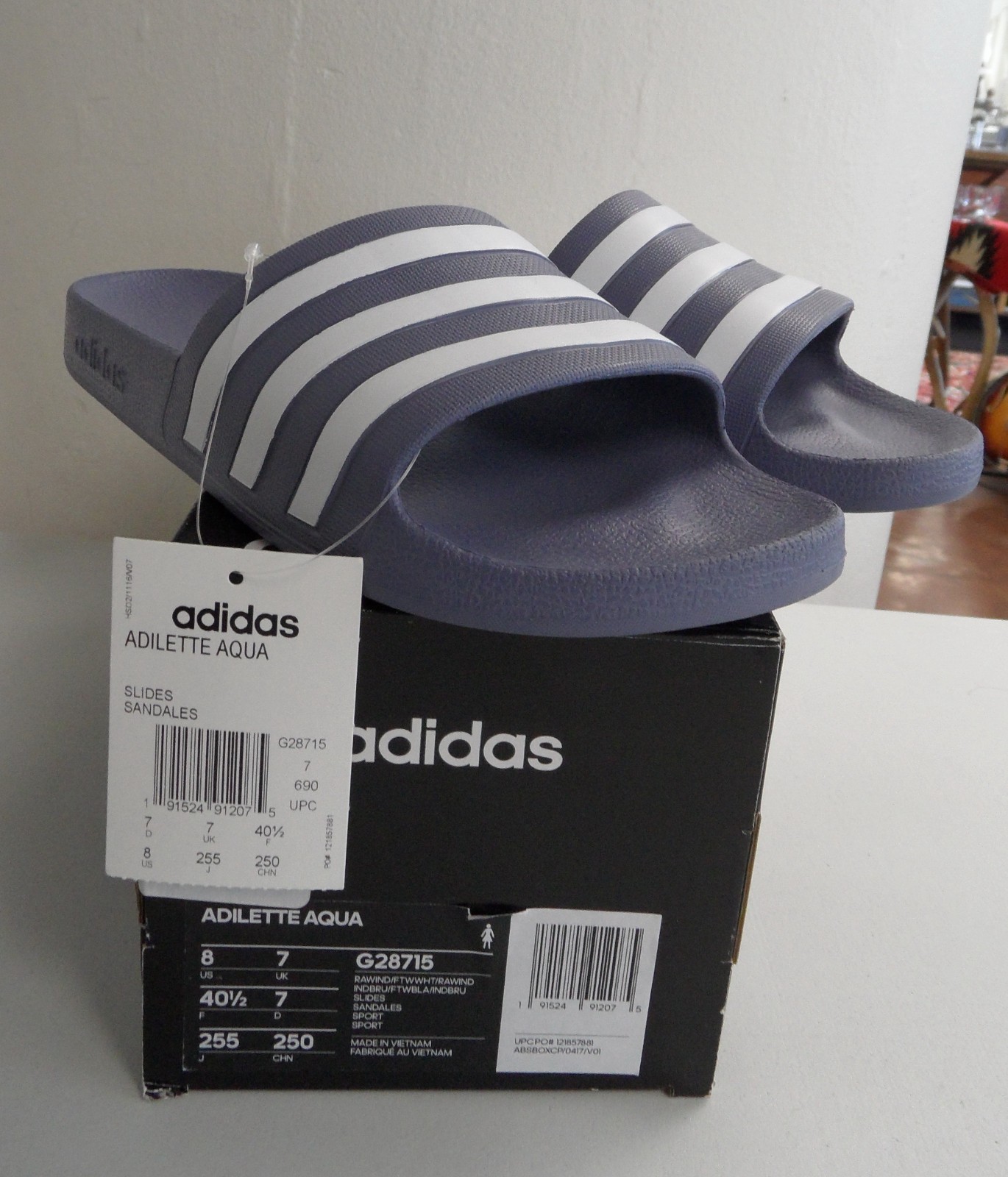 ADIDAS ADILETTE Aqua Slide Sandal G28715 INDIGO BLUE/BR WHITE Women’s Size 8 NEW