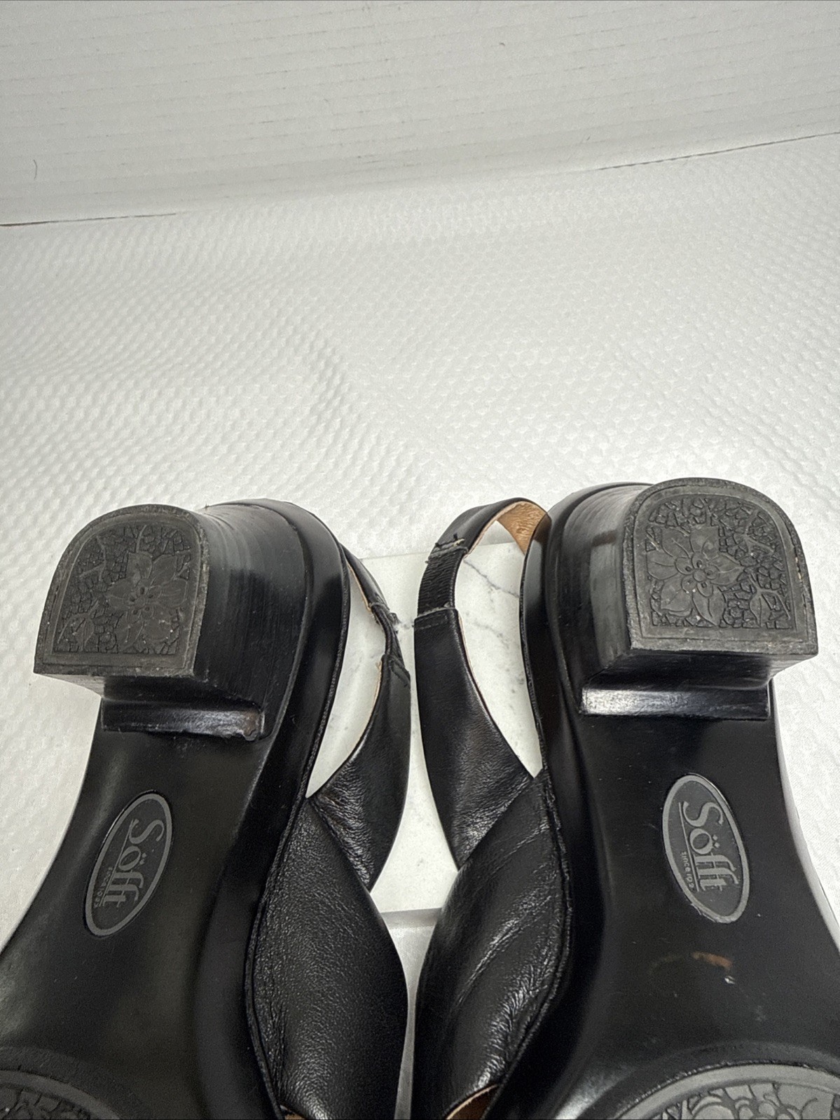 Sofft Angelina Slingback Sandals 7M Black Leather 1.25″ Heel Comfort Shoes