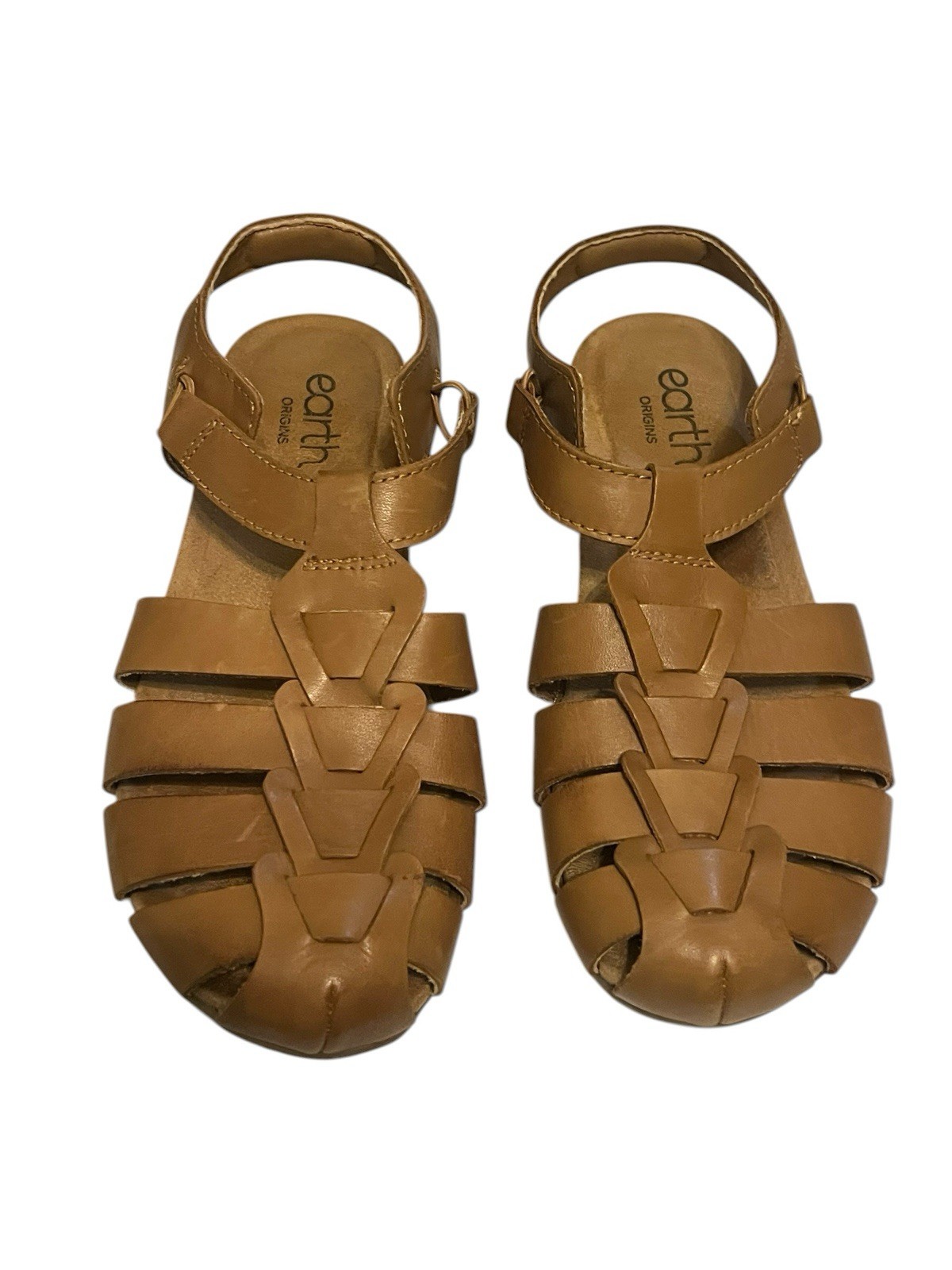 Earth Origins Blake Brown Leather Upper Woven Straps Comfort Sandals Size 7 M
