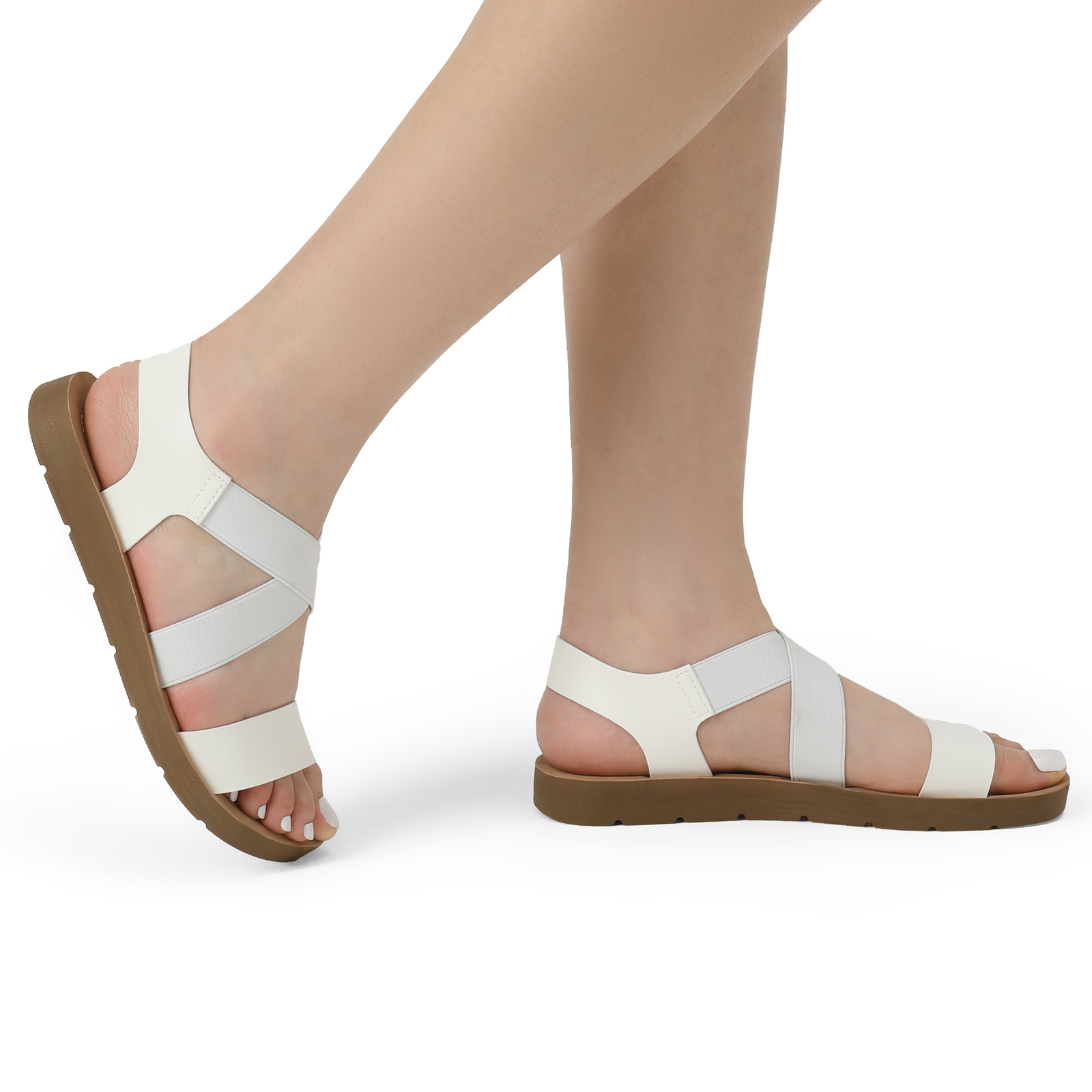 Women Elastic Ankle Strap Flat Sandals Pull On Beach Summer Casual Dress Shoes