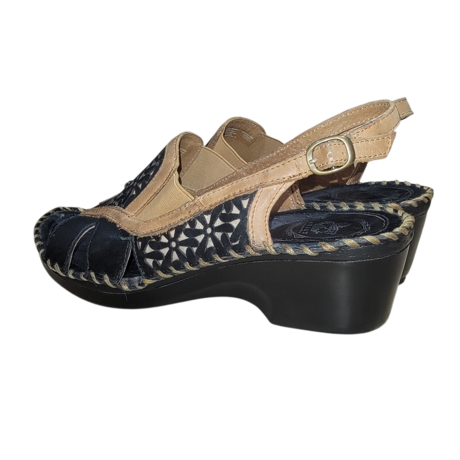 Ariat Del Ray Leather Wedge Slingback Sandals Women’s Size 10 B Black Brown Boho