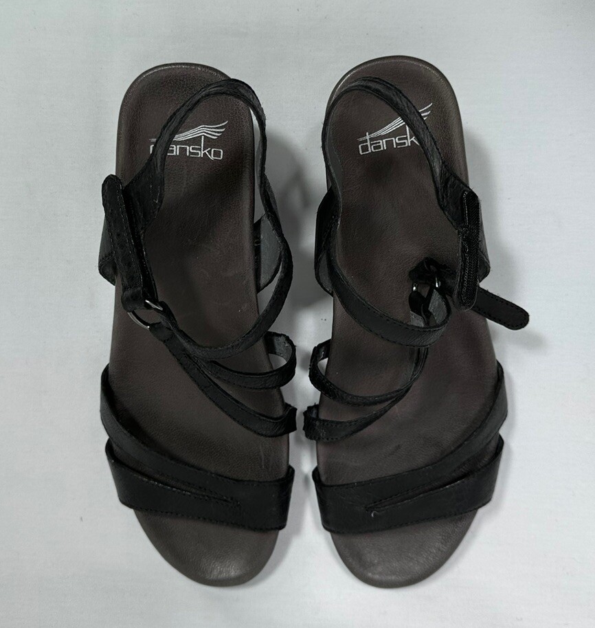Dansko Women Shoes Sandals Wedges EU 41/ US 10-10.5 Strappy Leather Black $175