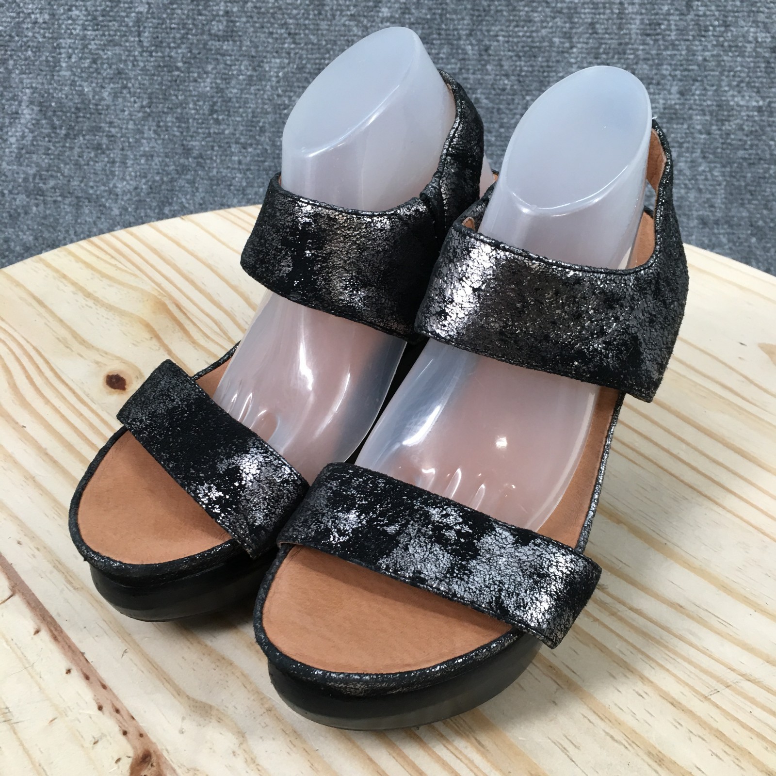 Gentle Souls Sandals Womens 5.5M Juniper Berry Casual Slingback Wedge Black Gray
