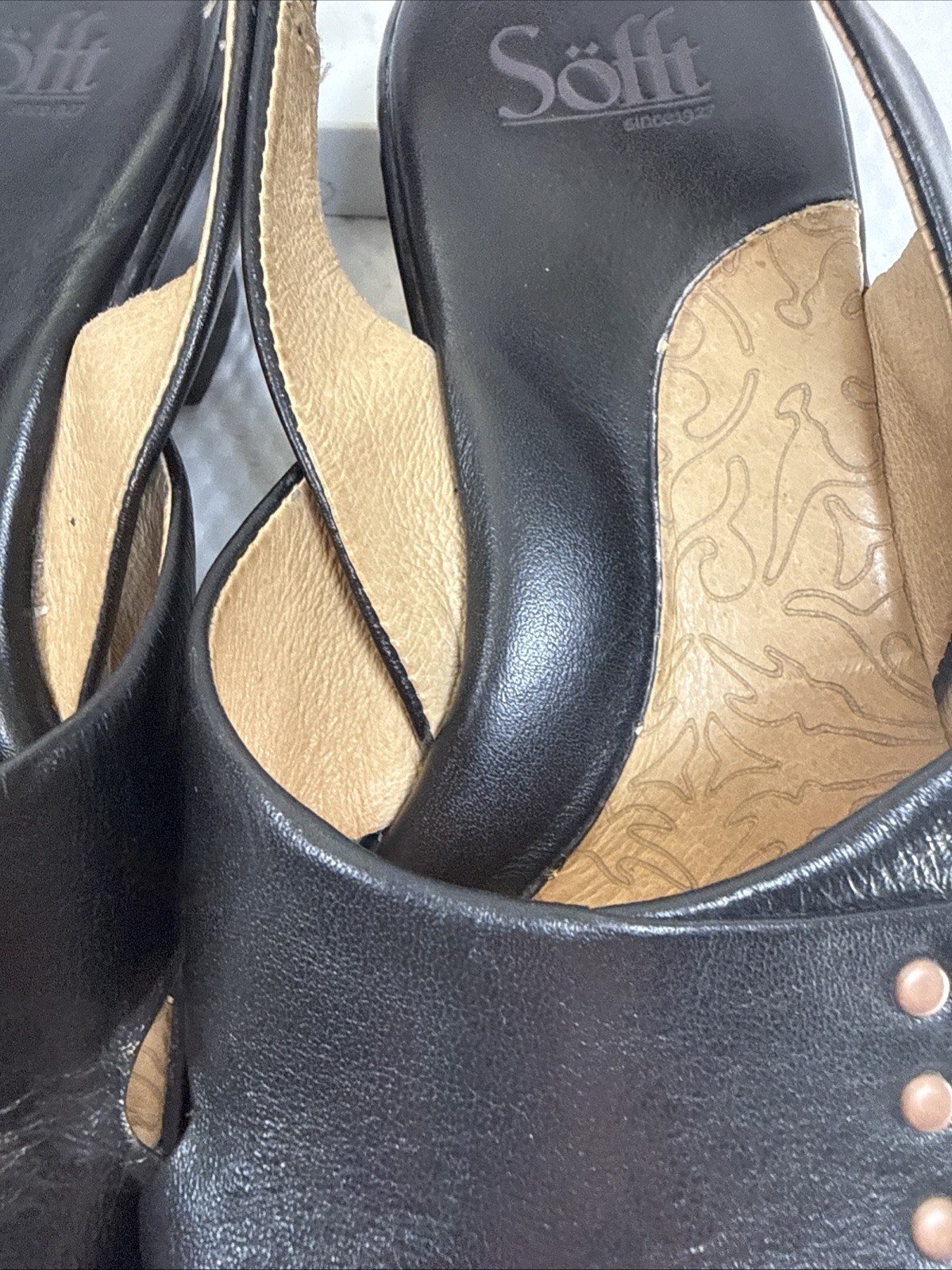 Sofft Angelina Slingback Sandals 7M Black Leather 1.25″ Heel Comfort Shoes