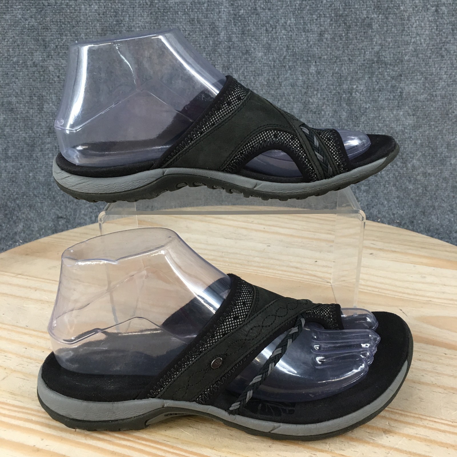 Merrell Hollyleaf Sandals Womens 7 Casual Toe Loop Slide Black Gray Leather Mesh