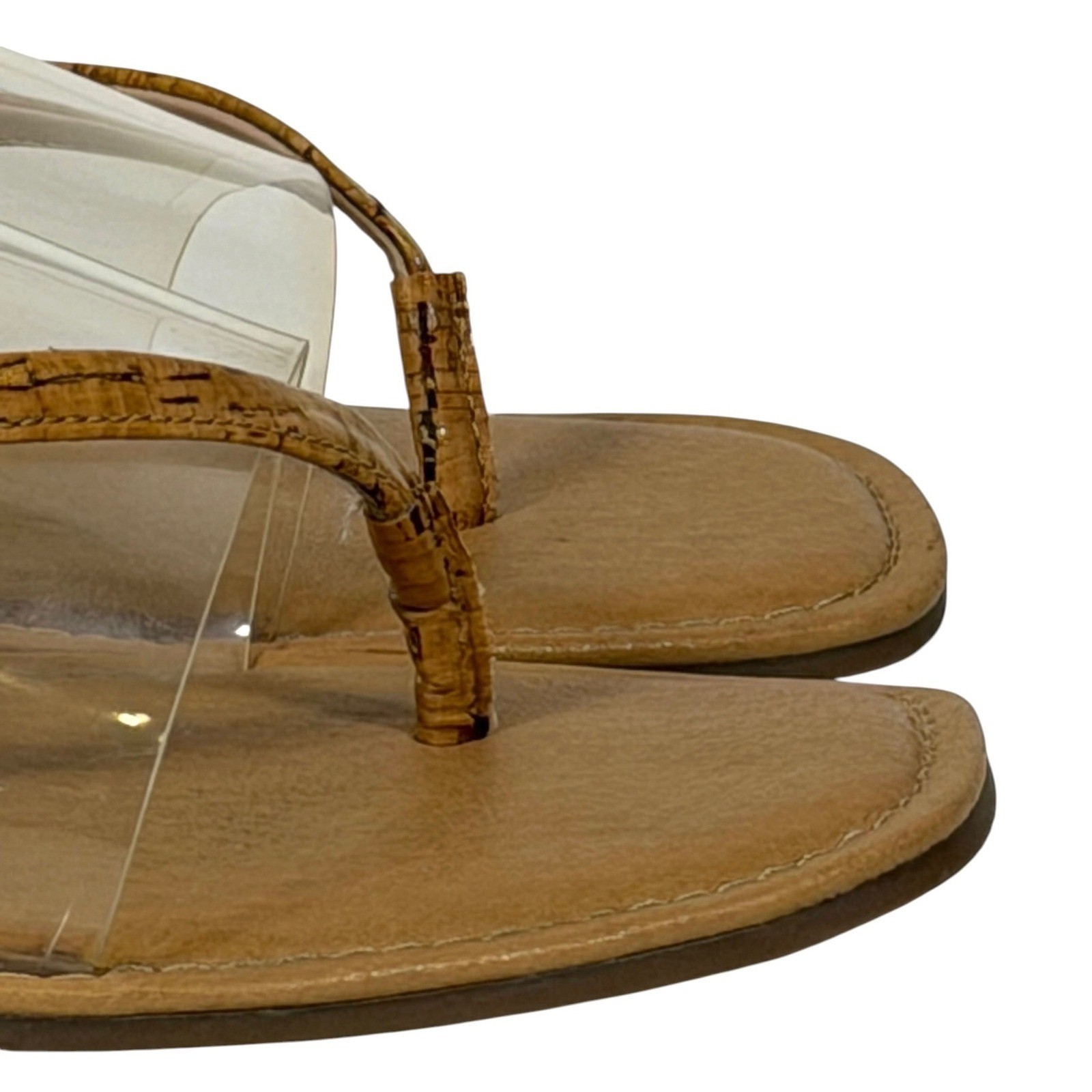 Mix No. 6 Women’s Tan Clear Cork Print Thong Square Toe Flat Sandals Size 9M