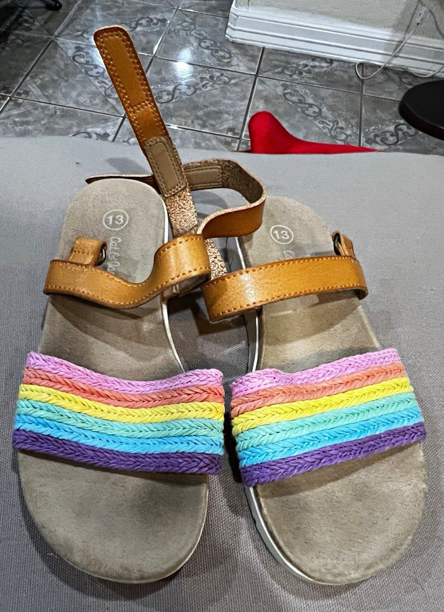 Cat & Jack Teens Multicolor Striped Strappy Leather Sandals Buckle US 13