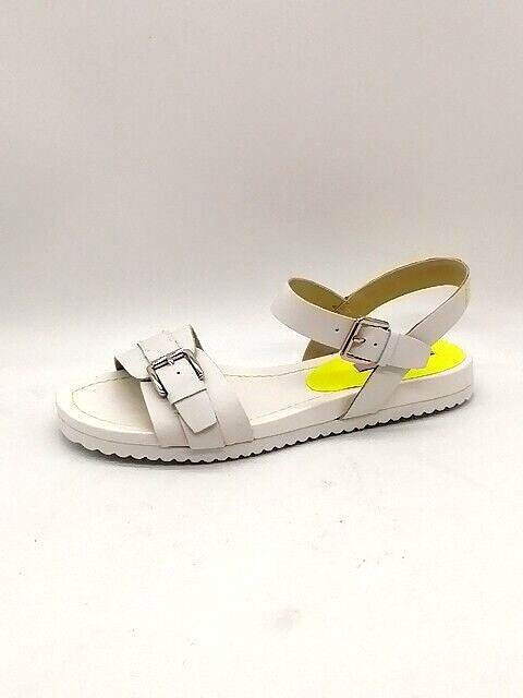Isaac Mizrahi Womens Sandals Pamela White Leather Buckle Straps Flat Heel 9 NEW