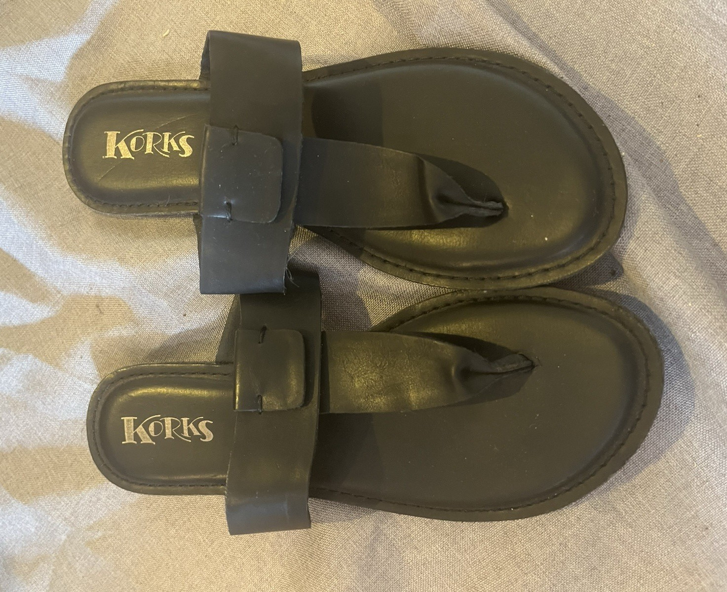 Korks Women’s Black Nylon Thong Slide Slip-On Sandals Buckle Solid Size 10