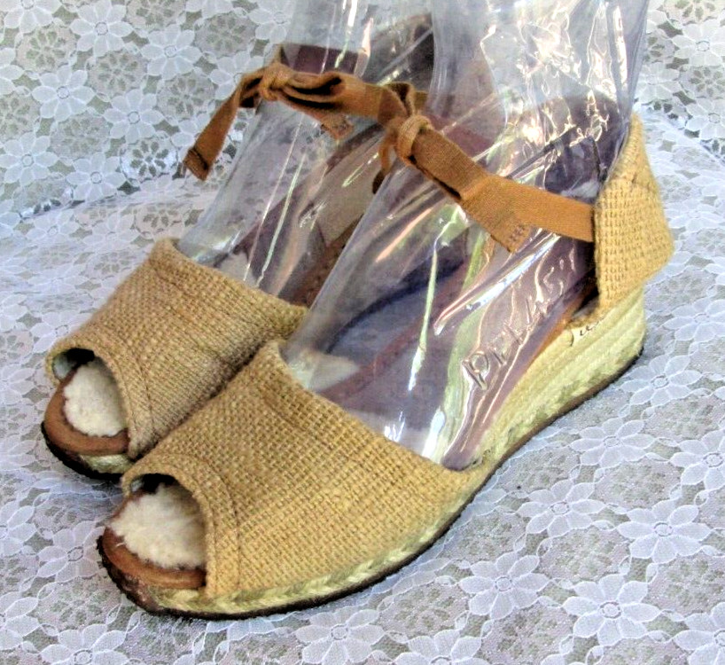 UGG SANDALS DELMAR Natural Jute Wedge Shearling Espadrille Ankle Ties Women’s 7
