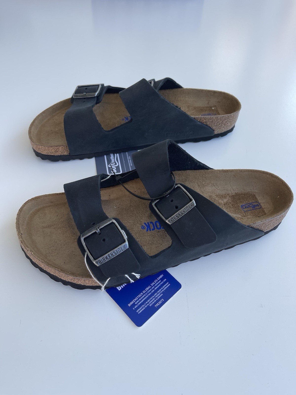 Birkenstock Arizona Black Birko-Flor Leather Soft Sandals Men 10 Size 43