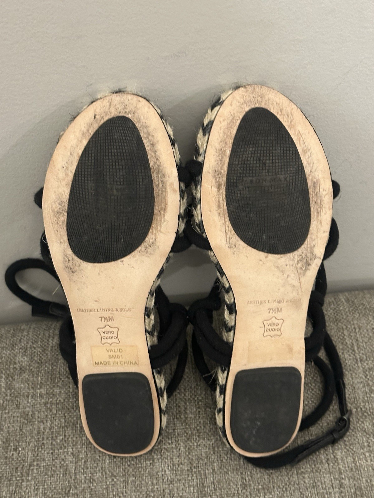 Leon Max Rope Lace Up Black Sandal Size 7.5