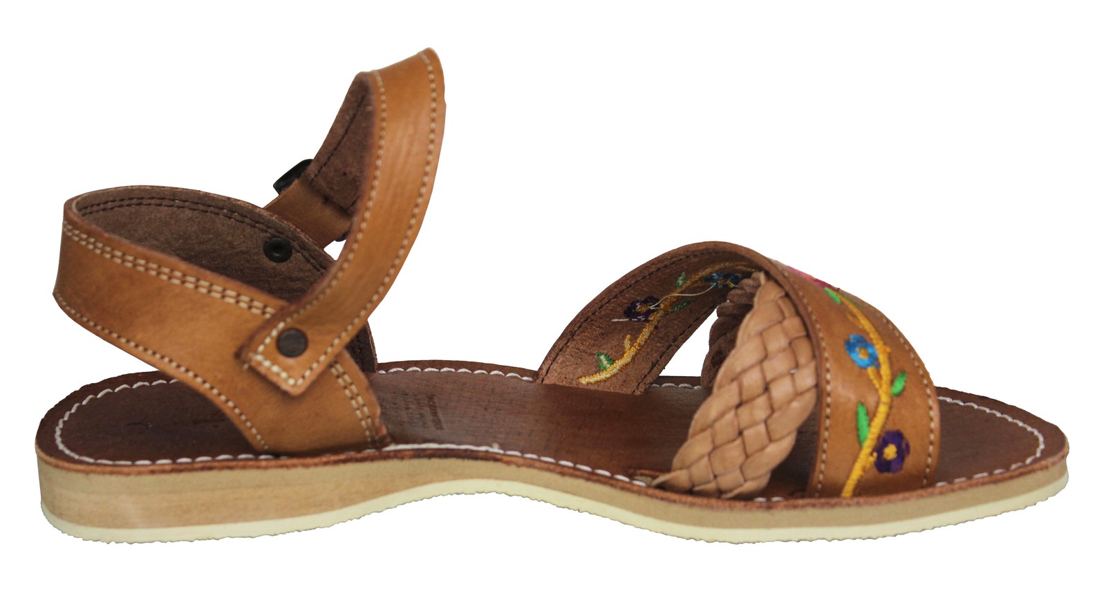 Womens Mexican Huaraches Floral Sandals Leather Ankle Light Brown Flower #790