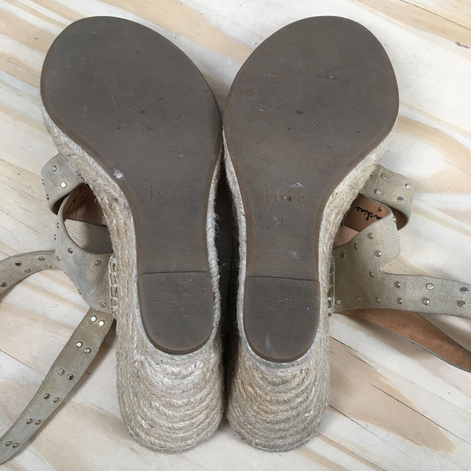 Joie Sandals Womens 38 Korat Studded Strappy Espadrille Wedge Brown Leather