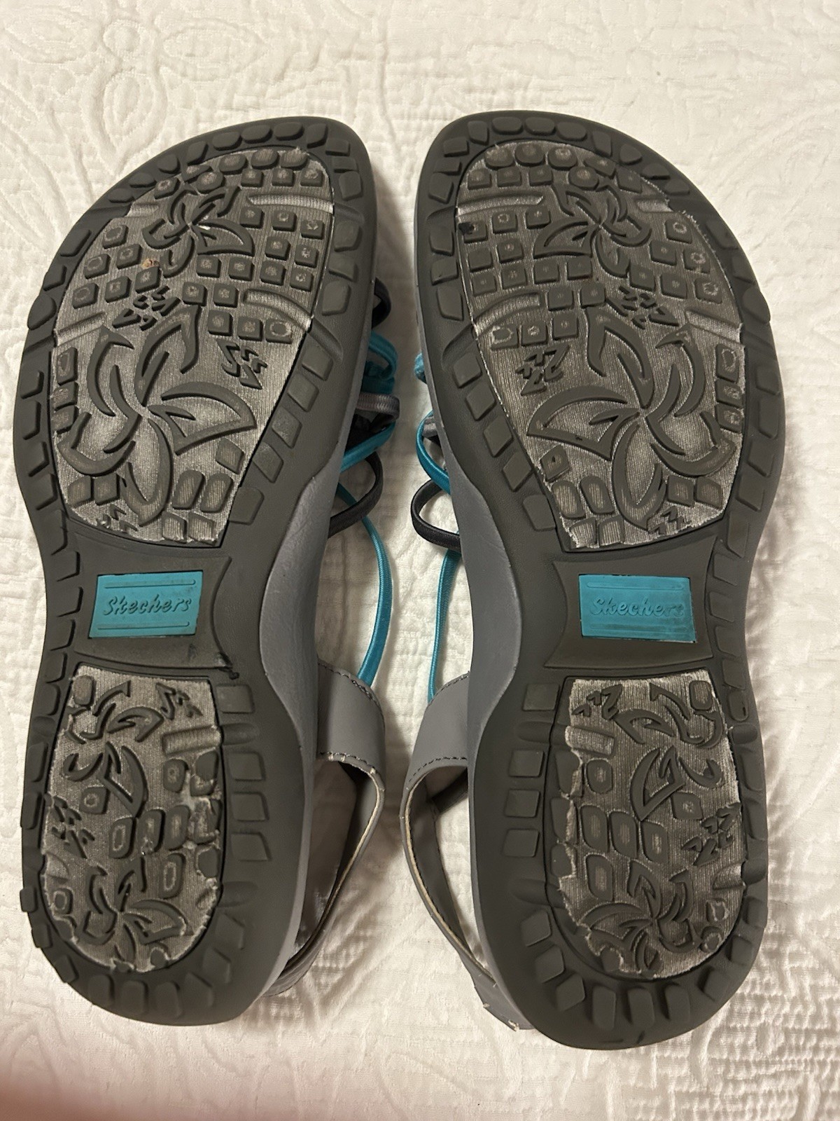 Skechers Memory Foam Strappy Ankle Strap Slingback Sandals Gray/Blue 7